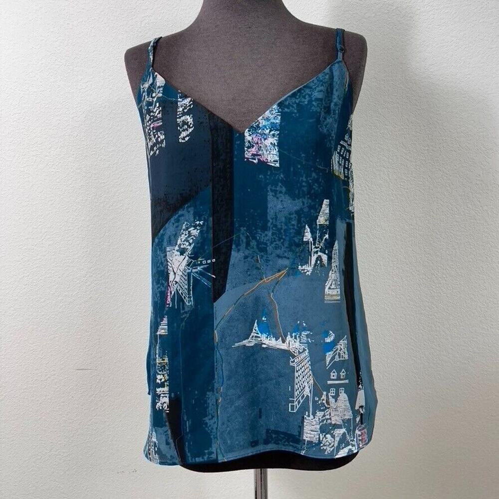 Aritzia Babaton Top Women Small Blue Print Tank Sleeveless Adjustable Straps